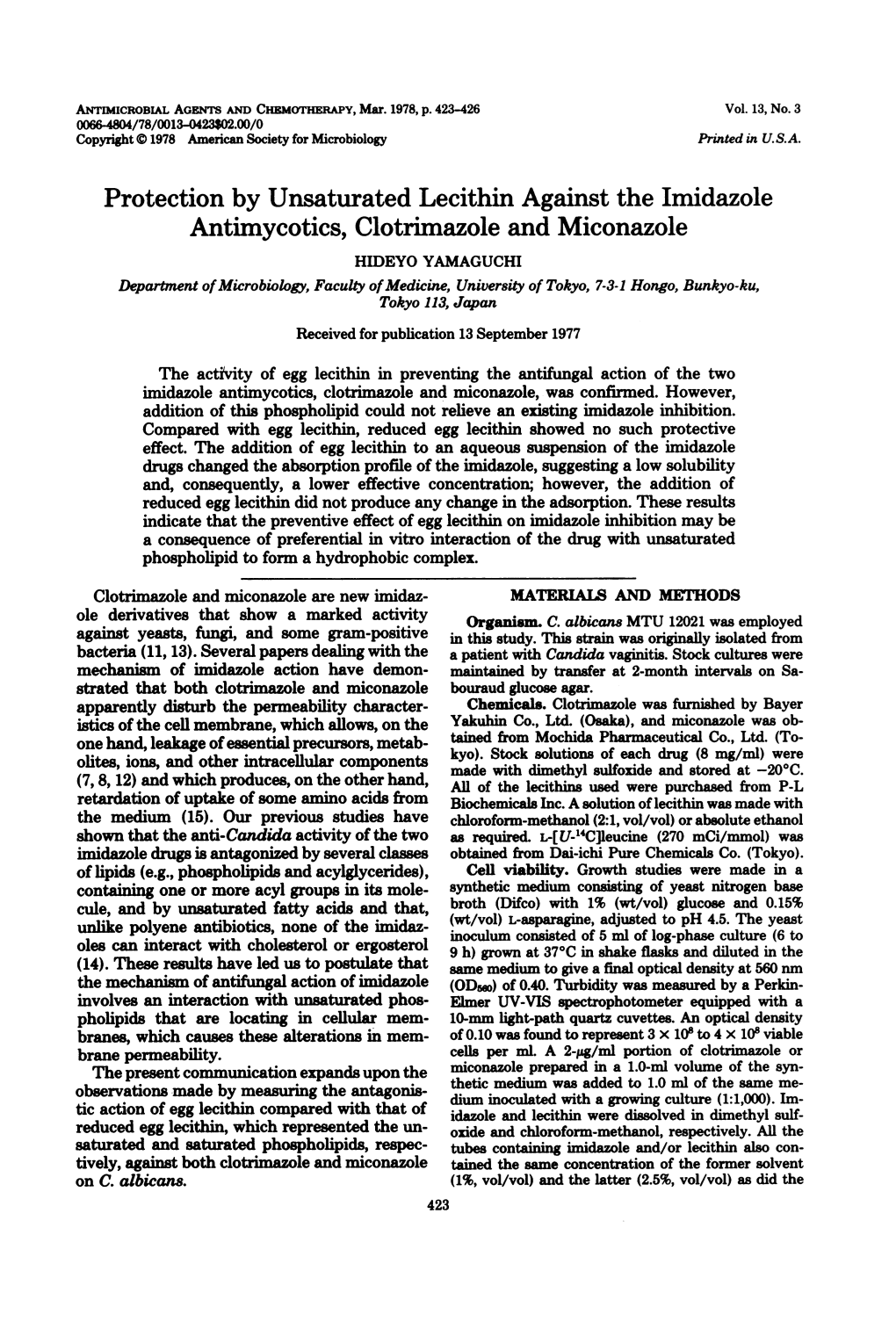 Protection by Unsaturated Lecithin Against the Imidazole Antimycotics, Clotrimazole and Miconazole