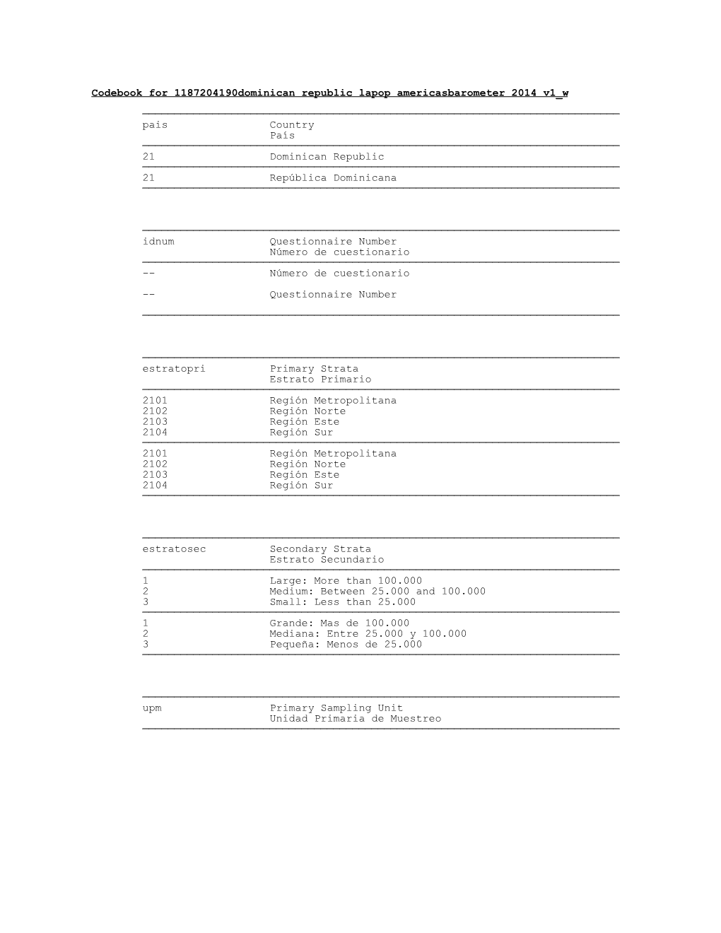 Codebook for 1187204190Dominican Republic Lapop Americasbarometer 2014 V1 W