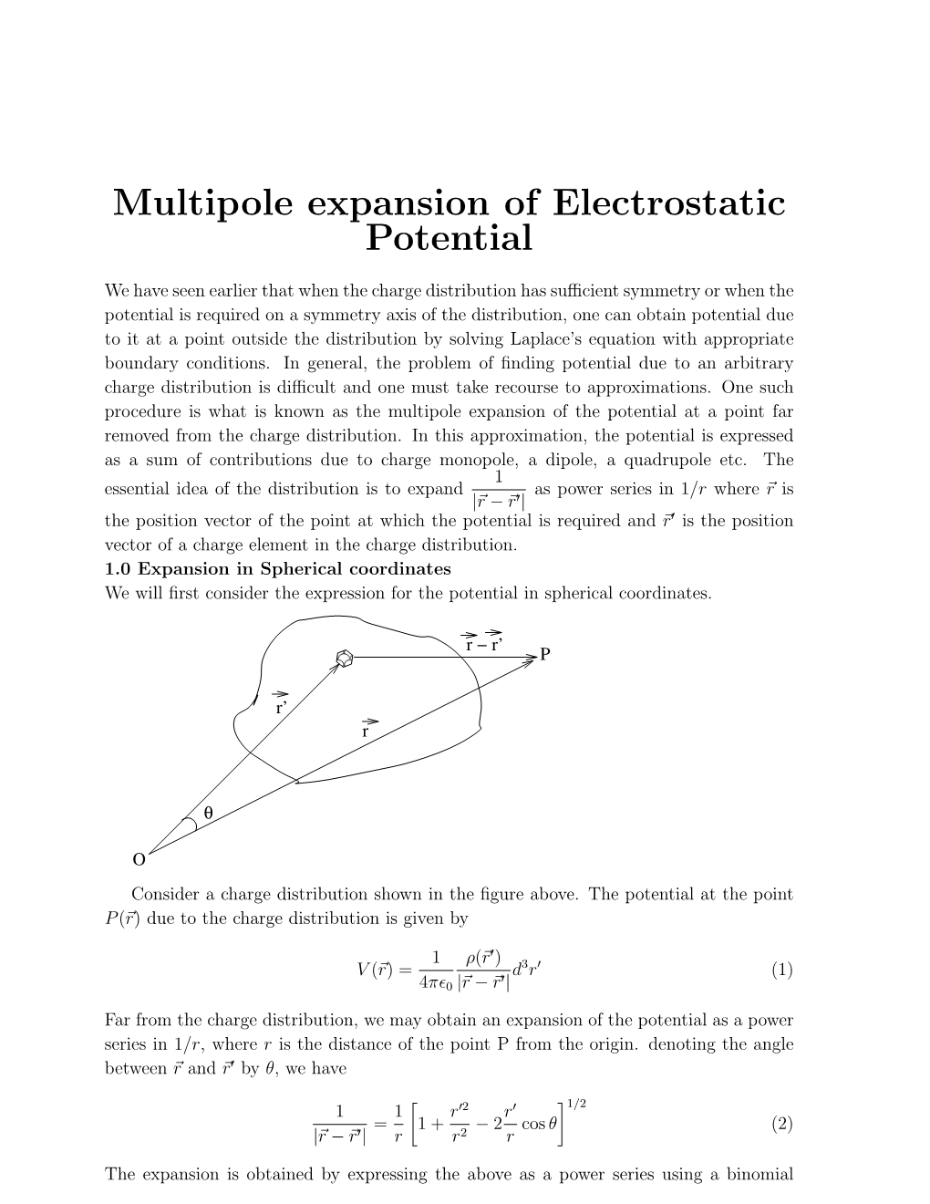 Multipole Expansion of Electrostatic Potential