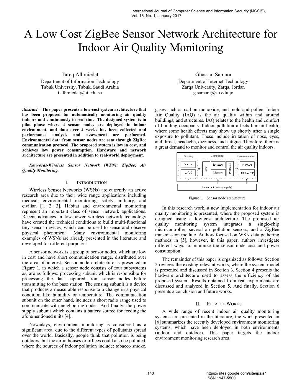 A Low Cost Zigbee Sensor Network Architecture for Indoor Air Quality Monitoring