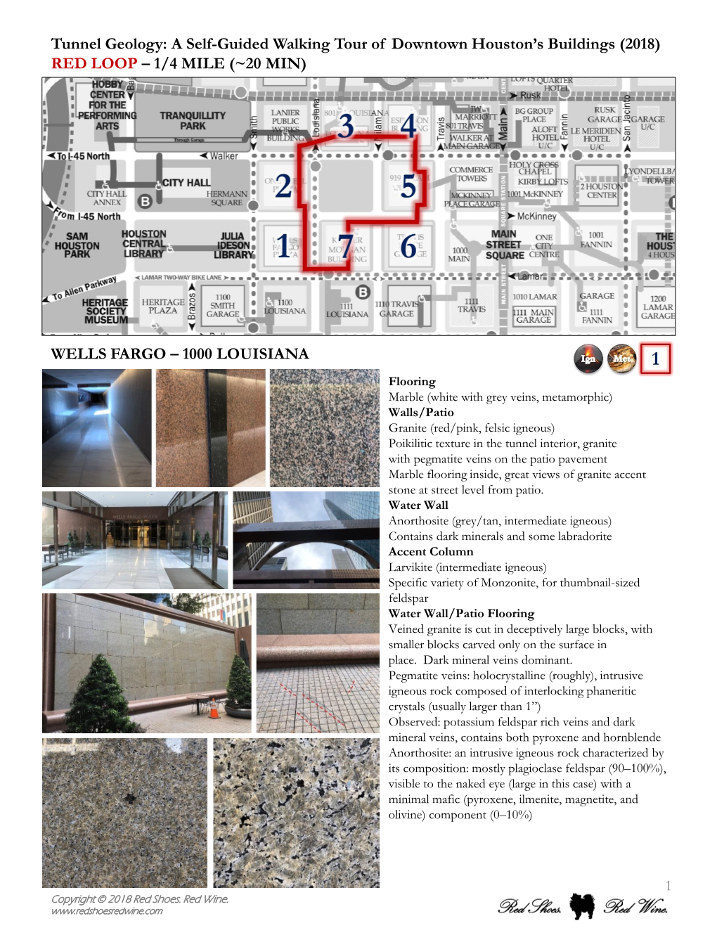 Tunnel Geology: a Self-Guided Walking Tour of Downtown Houston’S Buildings (2018) RED LOOP – 1/4 MILE (~20 MIN)