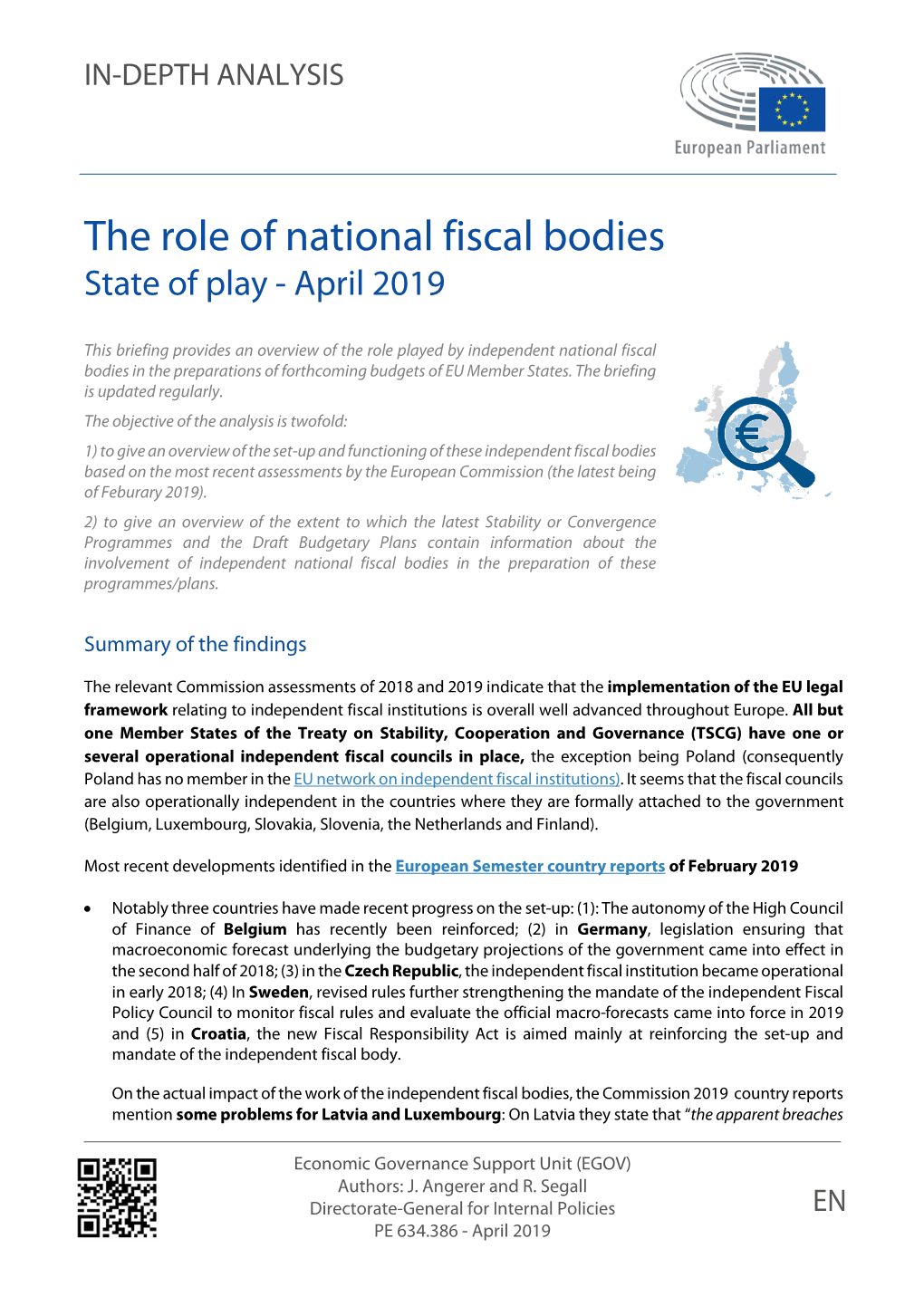 The Role of National Fiscal Bodies State of Play - April 2019