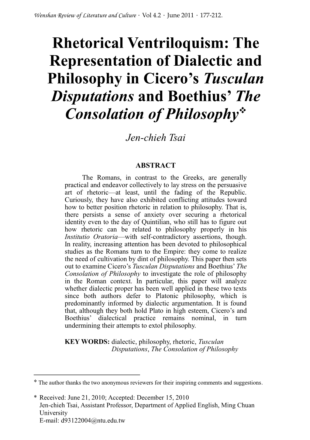 The Representation of Dialectic and Philosophy in Cicero's Tusculan