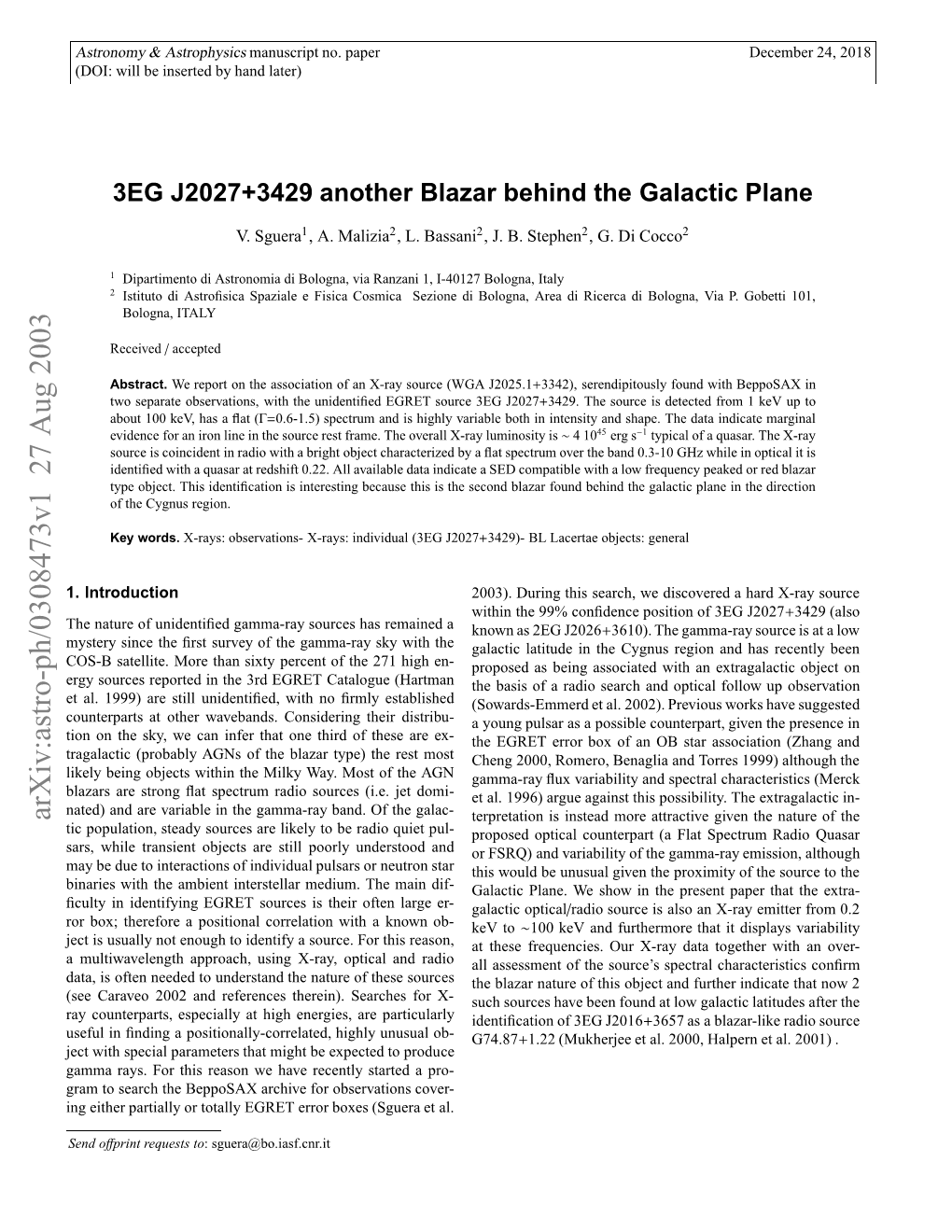 3EG J2027+ 3429 Another Blazar Behind the Galactic Plane