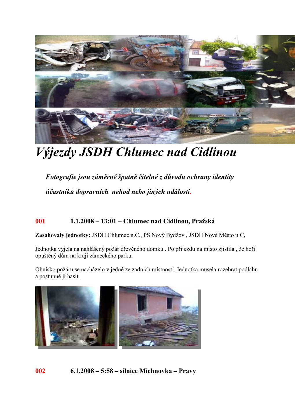 Výjezdy JSDH Chlumec Nad Cidlinou