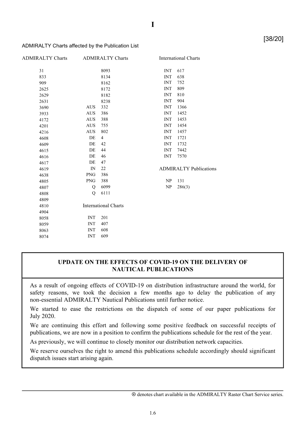 UPDATE on the EFFECTS of COVID-19 on the DELIVERY of NAUTICAL PUBLICATIONS As a Result of Ongoing Effects of COVID-19 on Distrib