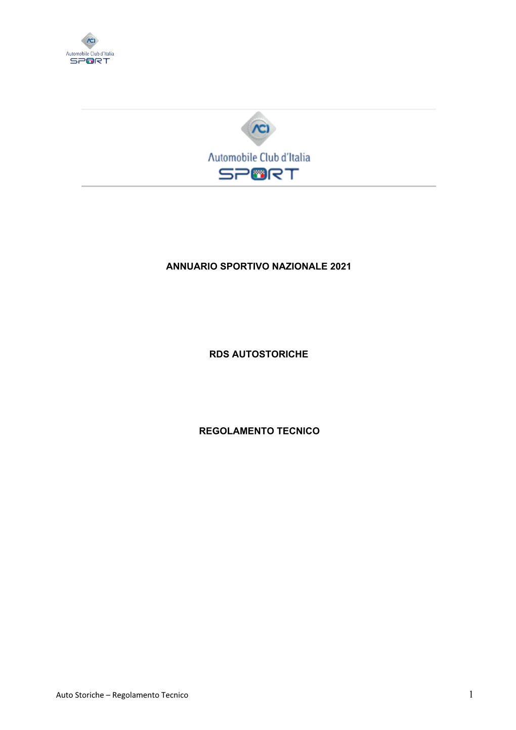 Annuario Sportivo Nazionale 2021 Rds Autostoriche Regolamento Tecnico