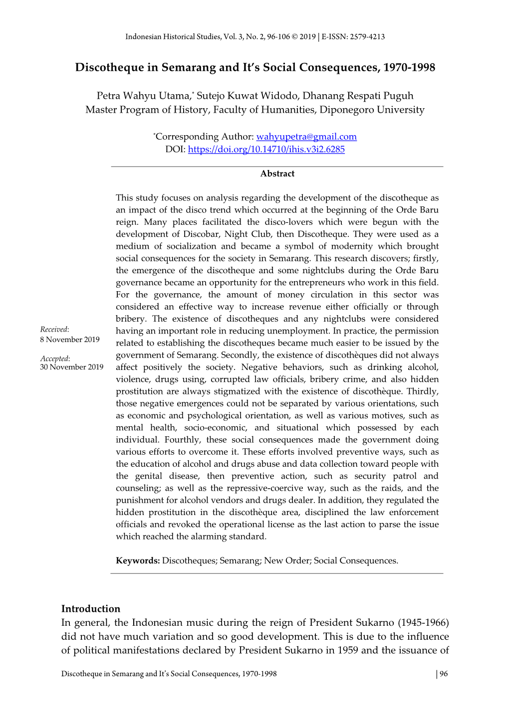 Discotheque in Semarang and It's Social Consequences, 1970-1998