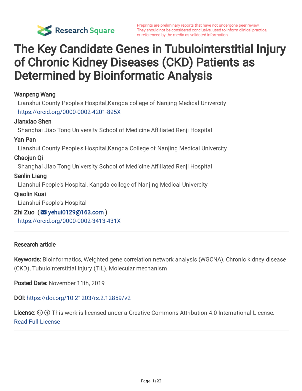 (CKD) Patients As Determined by Bioinformatic Analysis