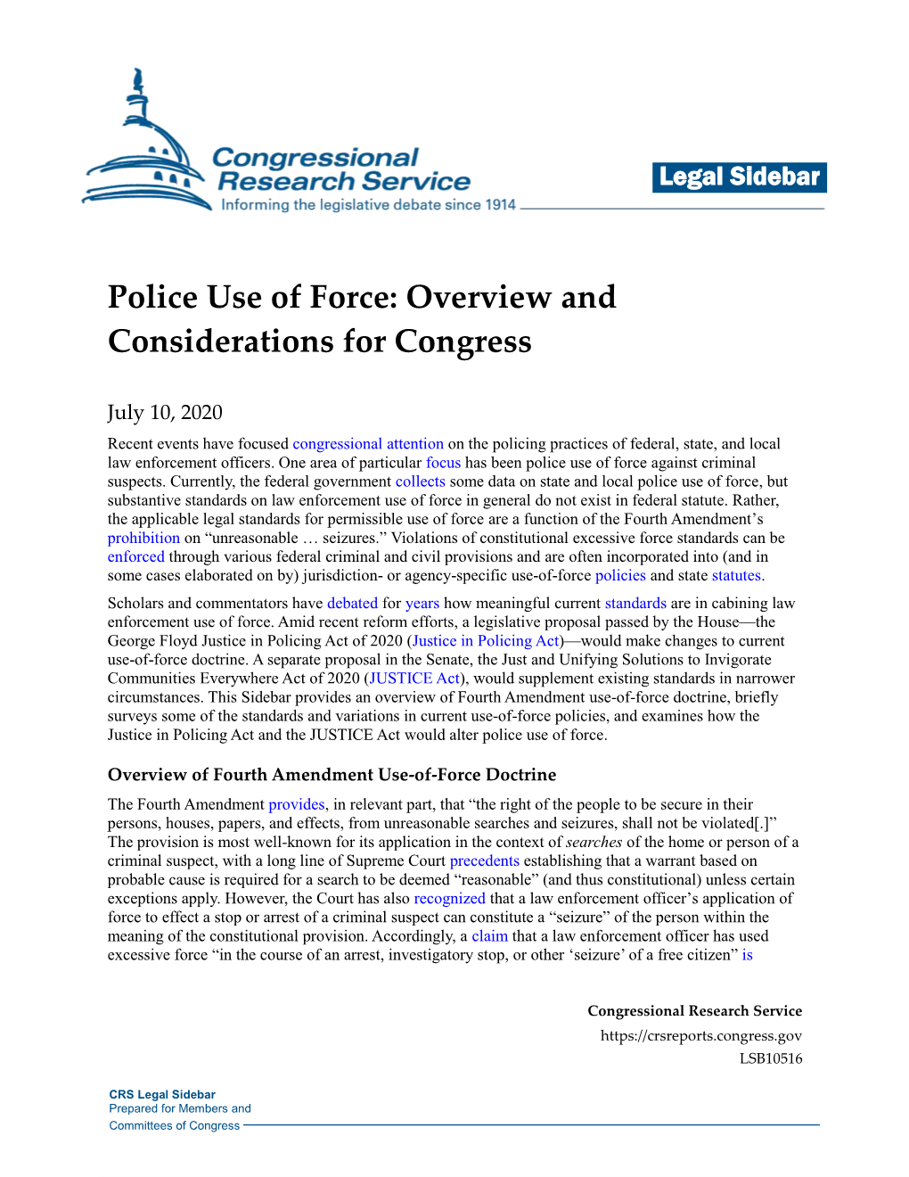 Police Use of Force: Overview and Considerations for Congress
