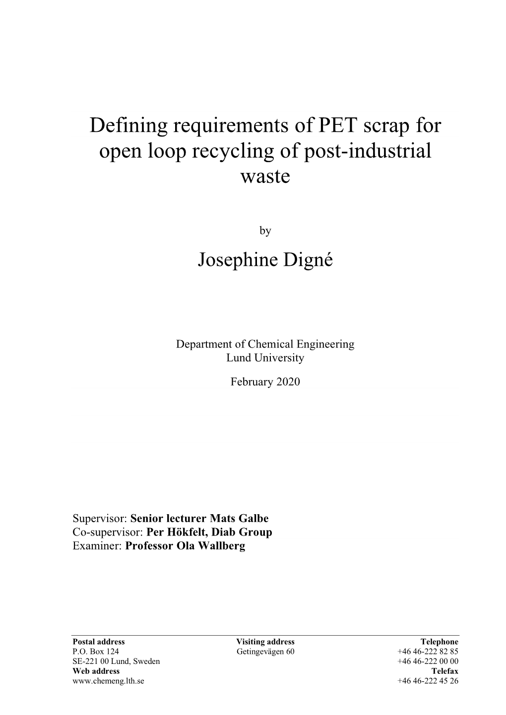 Defining Requirements of PET Scrap for Open Loop Recycling of Post-Industrial Waste