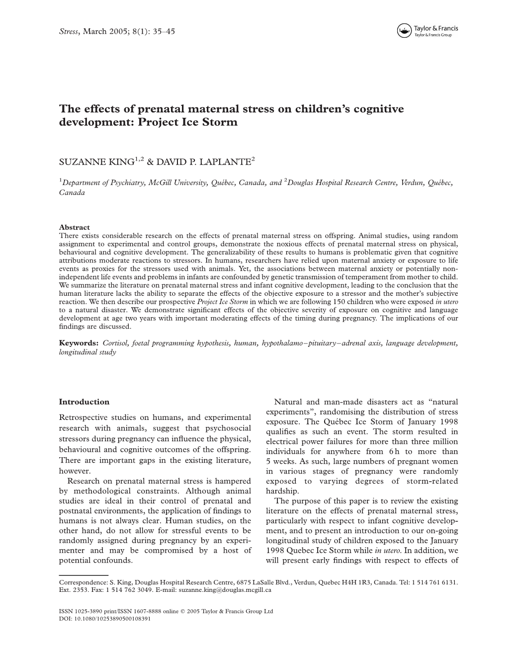 The Effects of Prenatal Maternal Stress on Children's Cognitive Development