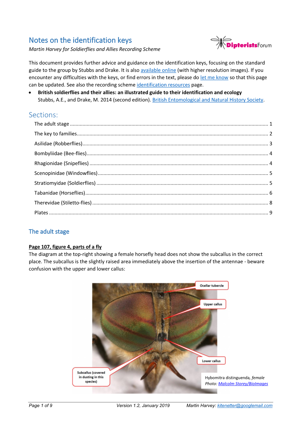 Notes on the Identification Keys Sections