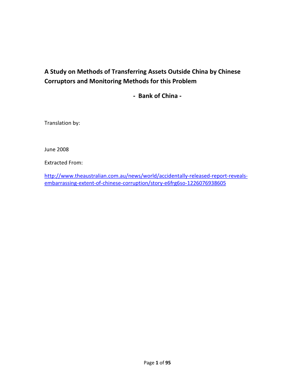 A Study on Methods of Transferring Assets Outside China by Chinese Corruptors and Monitoring Methods for This Problem