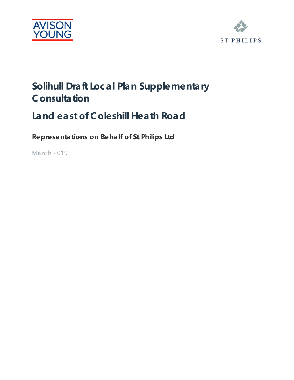 Solihull Draft Local Plan Supplementary Consultation Land East of Coleshill Heath Road