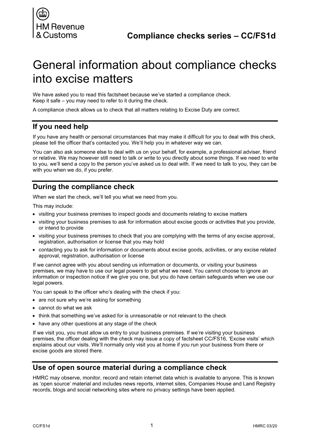 Compliance Checks Series – CC/Fs1d