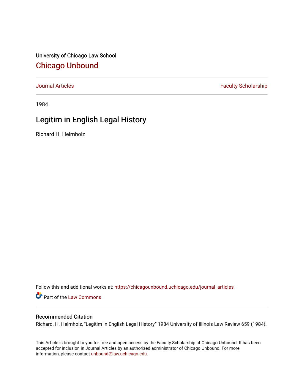 Legitim in English Legal History