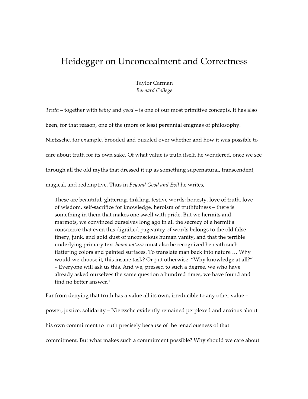 Heidegger on Unconcealment and Correctness