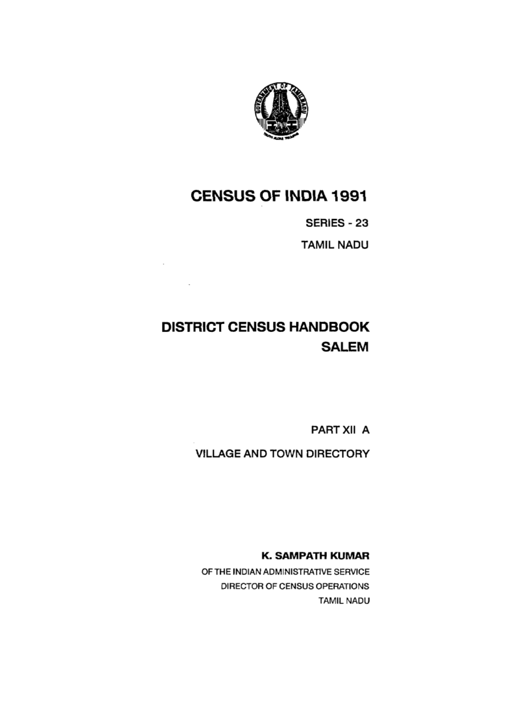 District Census Handbook, Salem, Part XII-A, Series-23