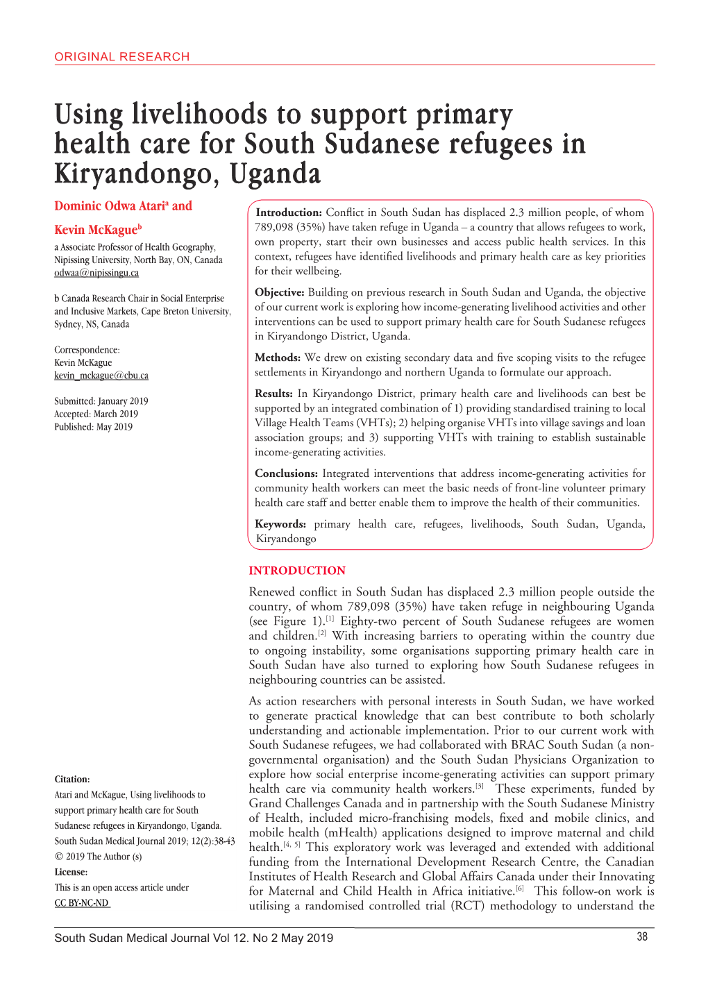 Using Livelihoods to Support Primary Health Care for South Sudanese Refugees in Kiryandongo, Uganda