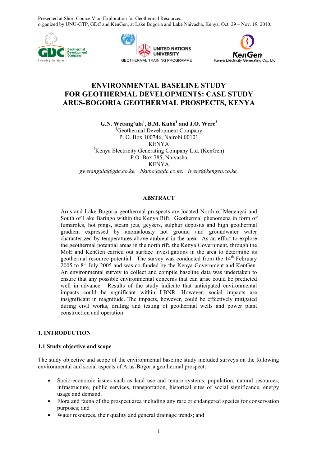 Case Study Arus-Bogoria Geothermal Prospects, Kenya