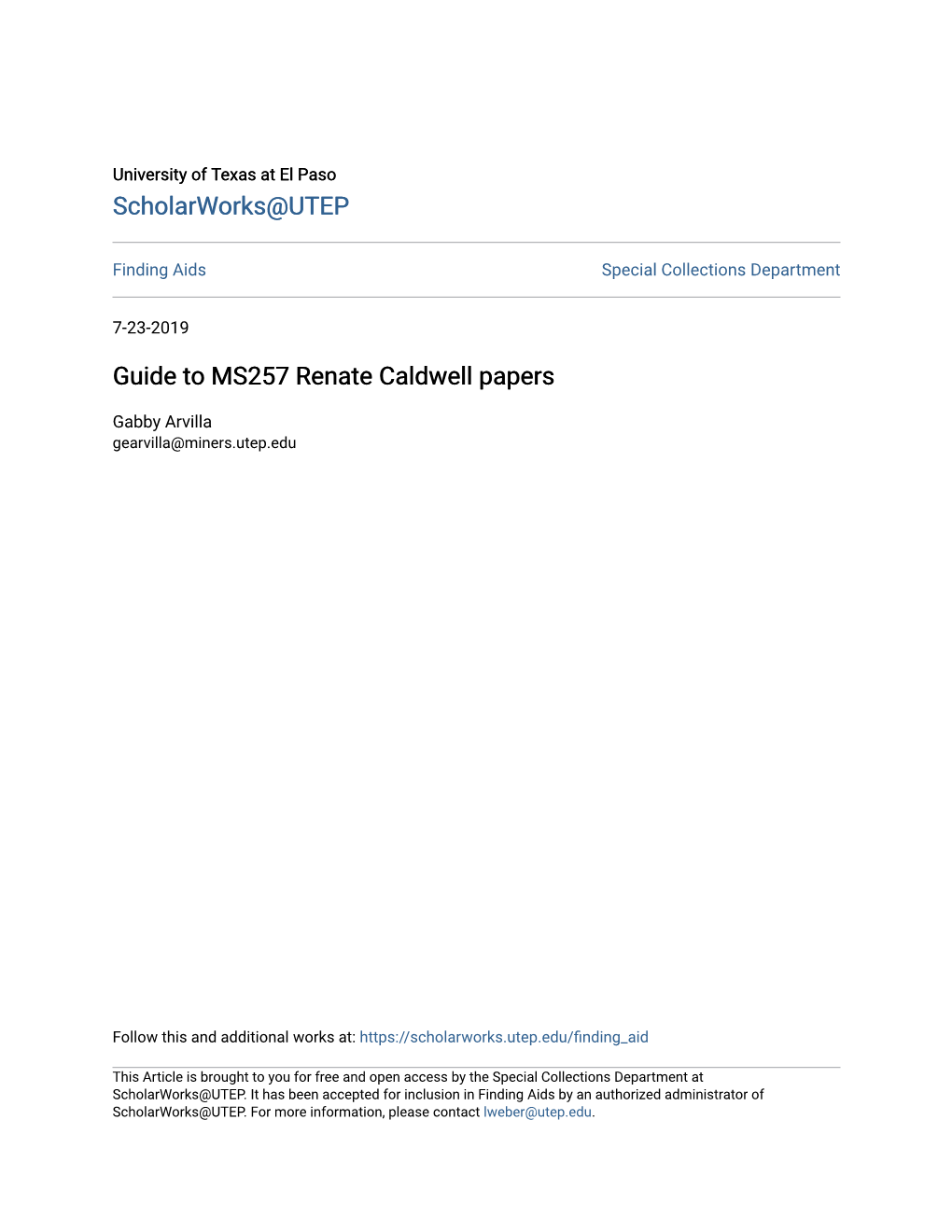 Guide to MS257 Renate Caldwell Papers