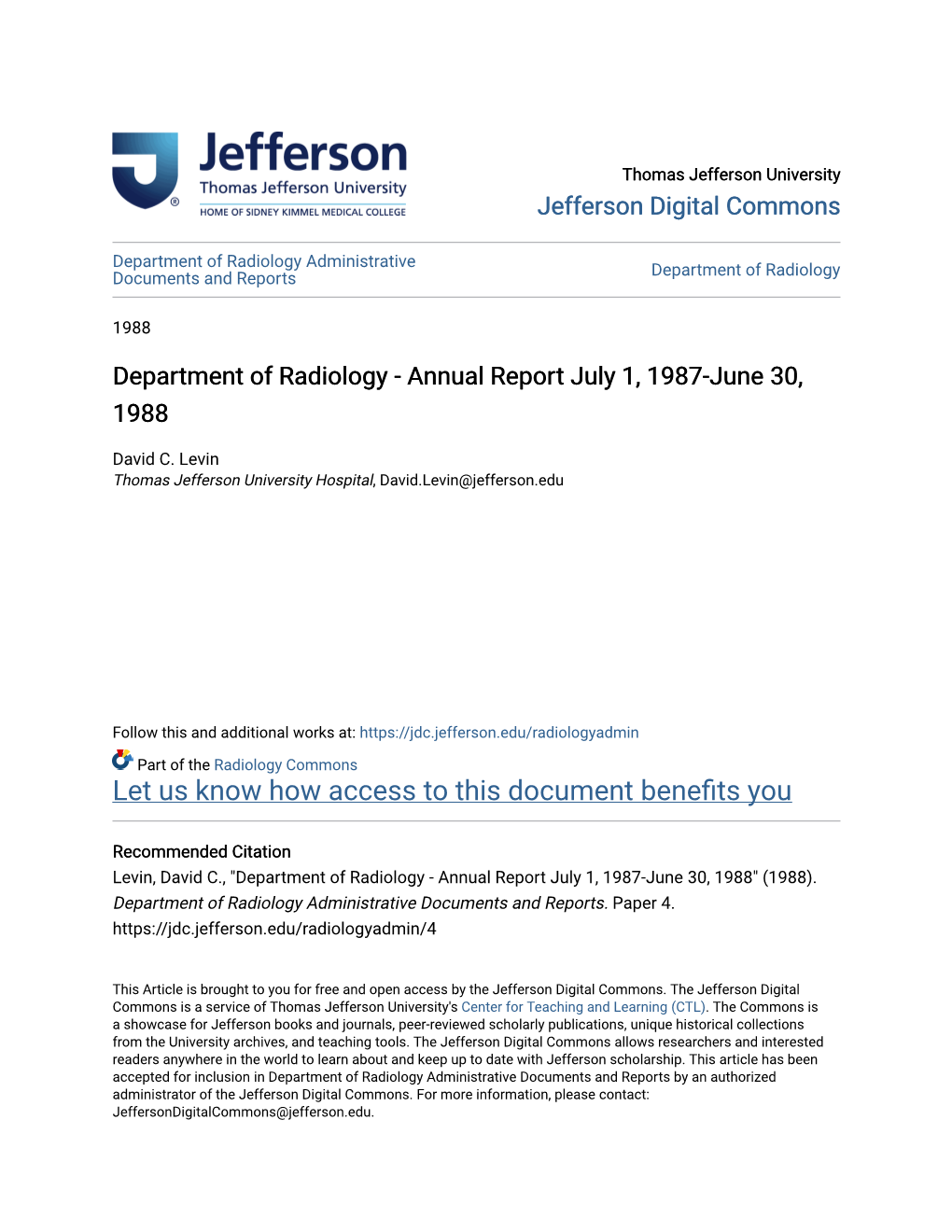 Department of Radiology Administrative Documents and Reports Department of Radiology