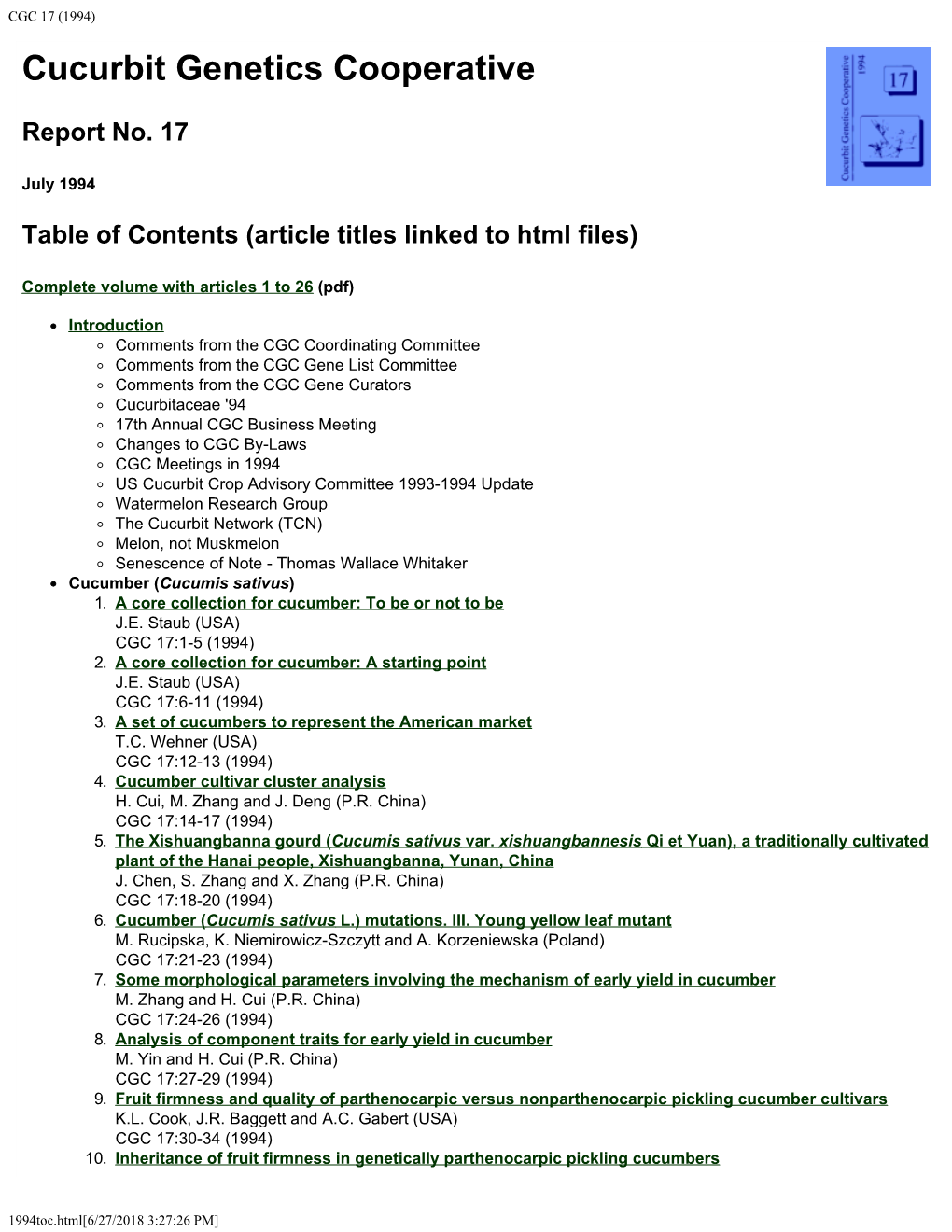 CGC 17 (1994) Cucurbit Genetics Cooperative