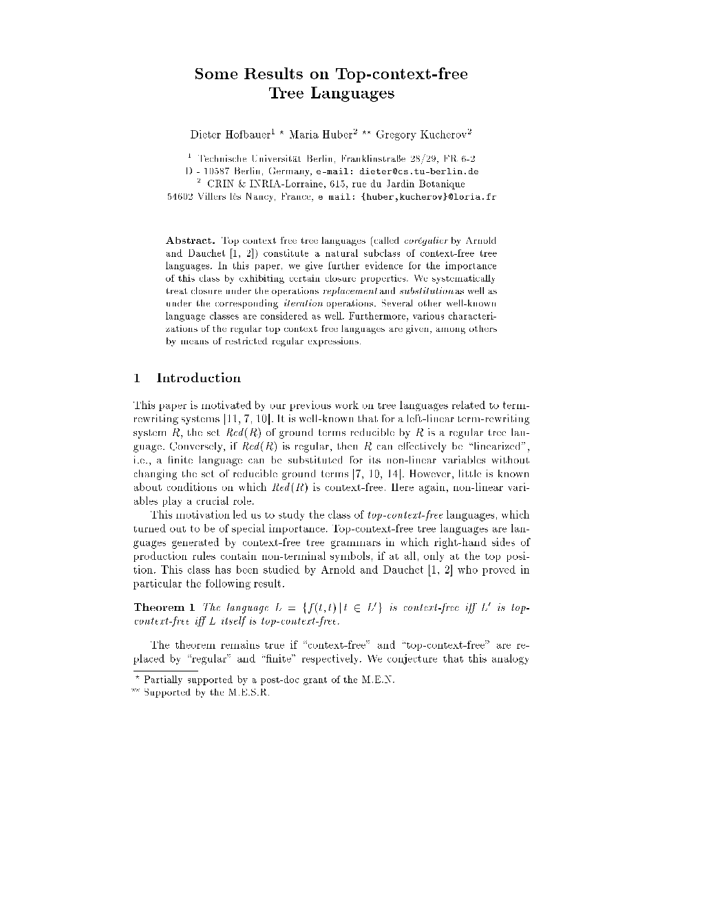 Some Results on Top-Context-Free Tree Languages