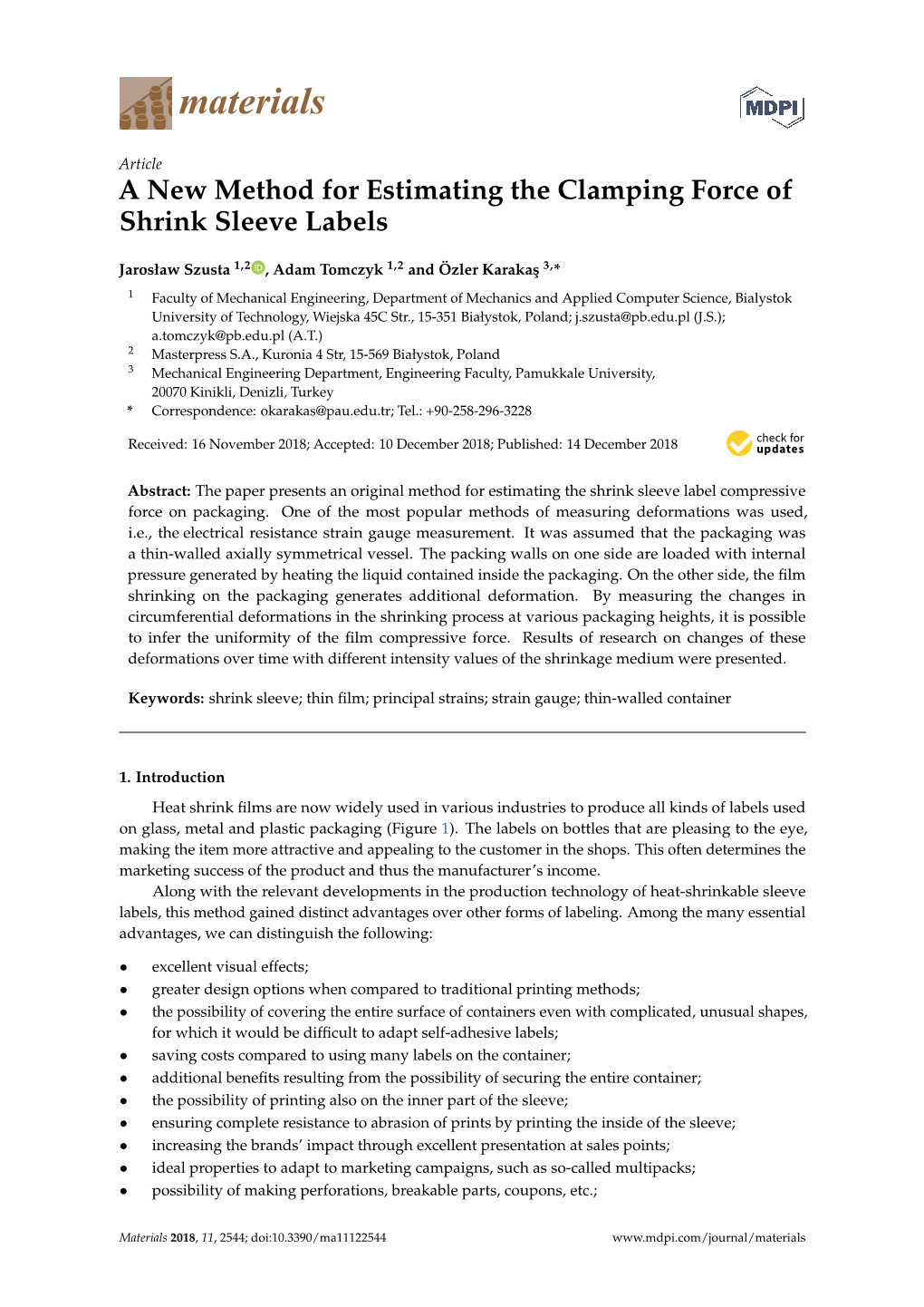 A New Method for Estimating the Clamping Force of Shrink Sleeve Labels