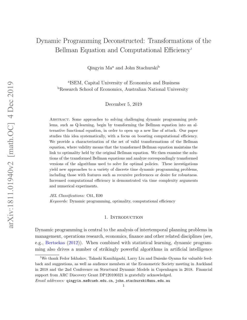 Dynamic Programming Deconstructed: Transformations of the Bellman Equation and Computational Eﬃciency1