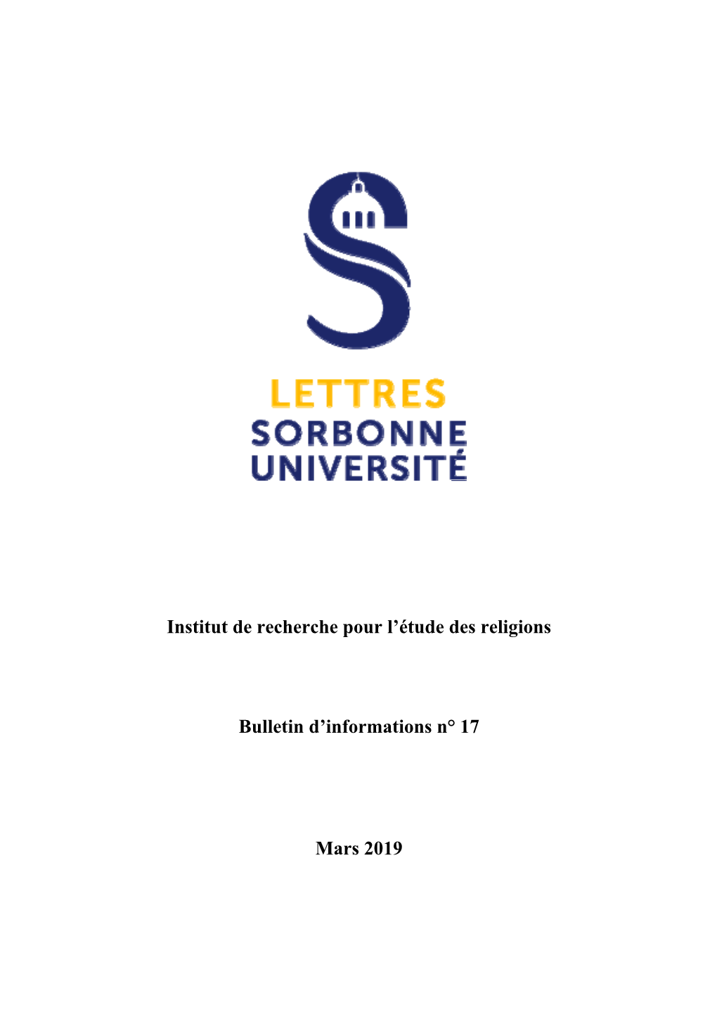 Institut De Recherche Pour L'étude Des Religions Bulletin D'informations N