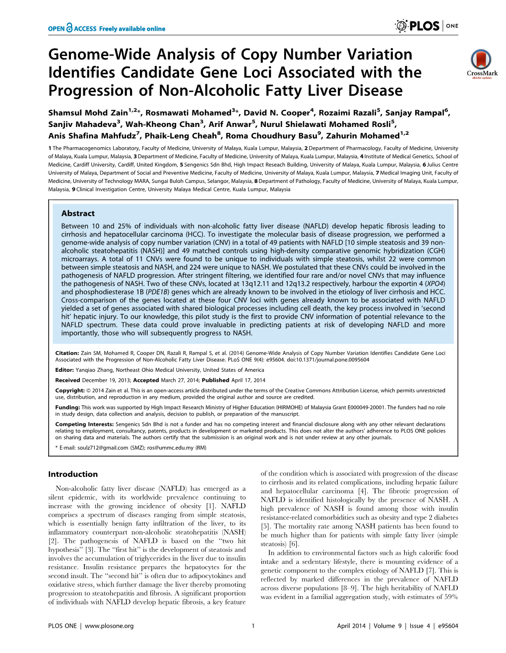 Genome-Wide Analysis of Copy Number Variation Identifies Candidate Gene Loci Associated with the Progression of Non-Alcoholic Fatty Liver Disease