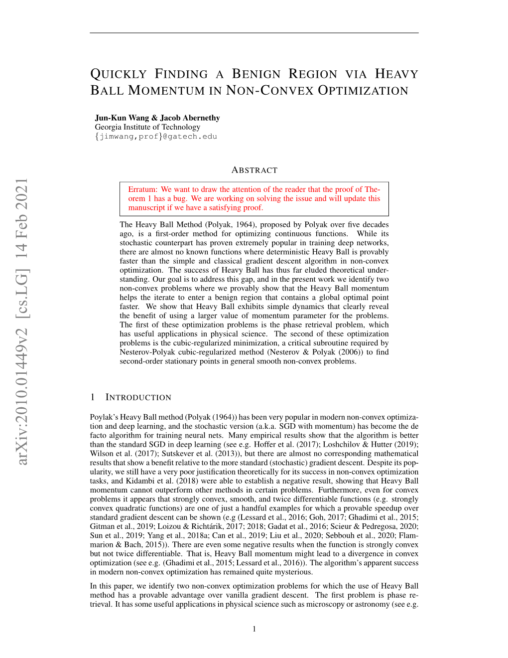 Quickly Finding a Benign Region Via Heavy Ball Momentum in Non