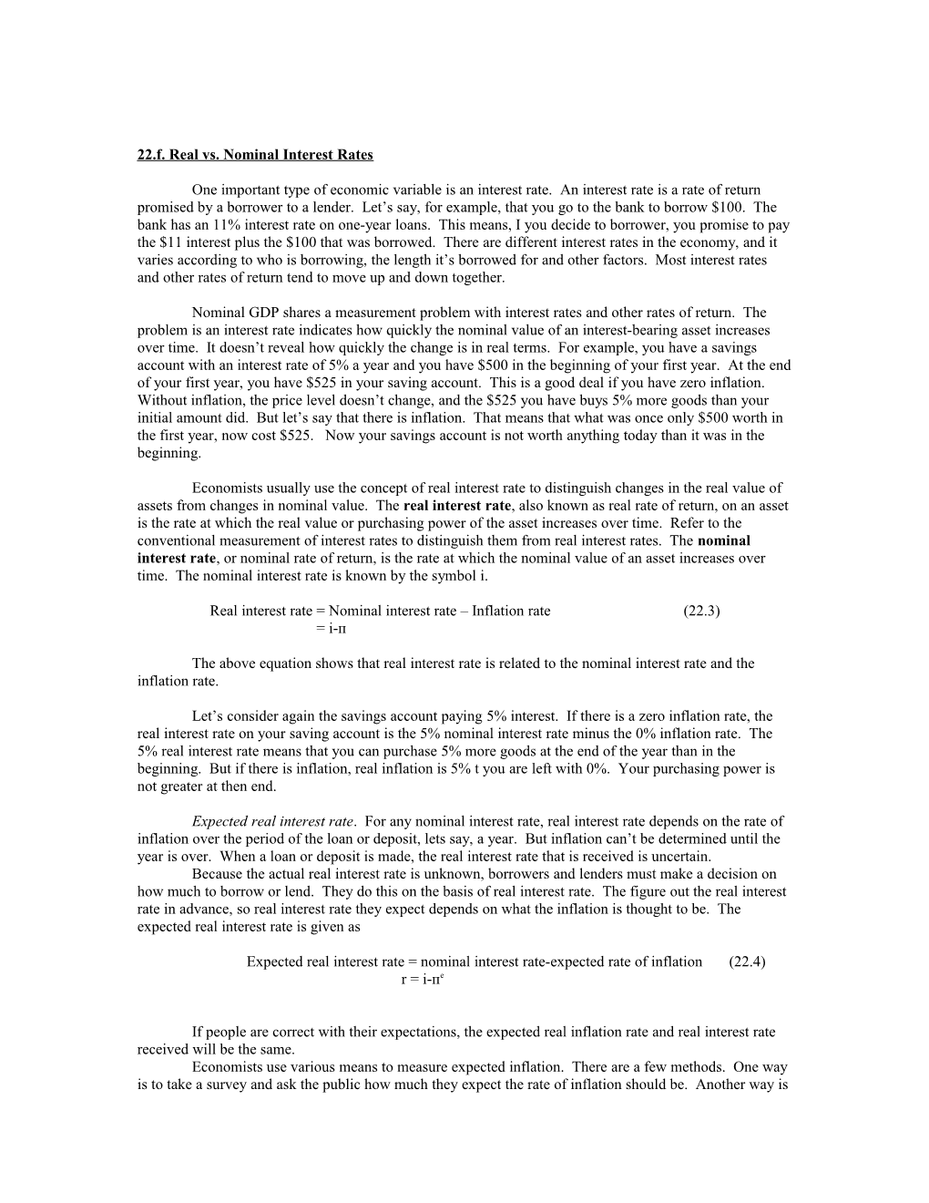 22.F. Real Vs. Nominal Interest Rates