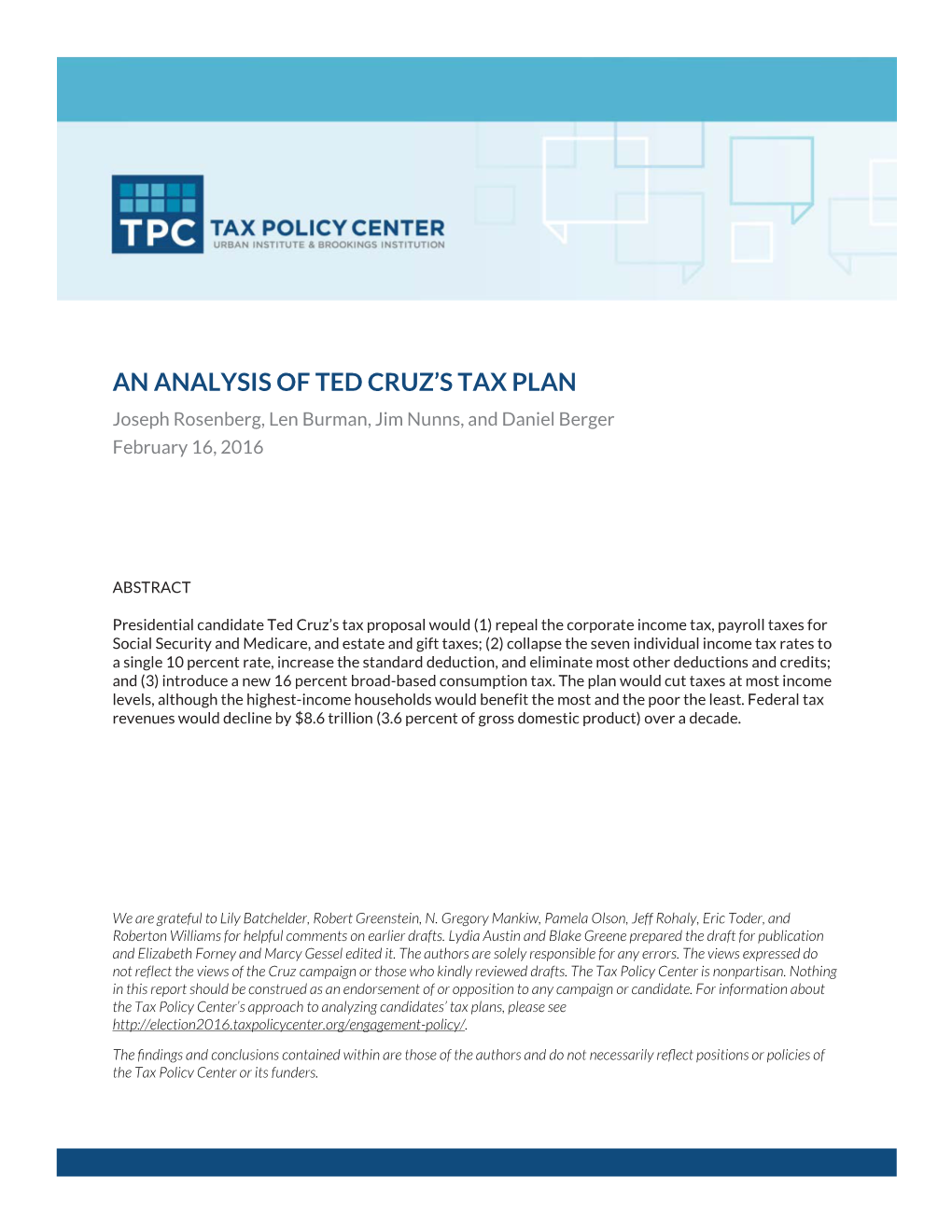 An Analysis of Ted Cruz's Tax Plan