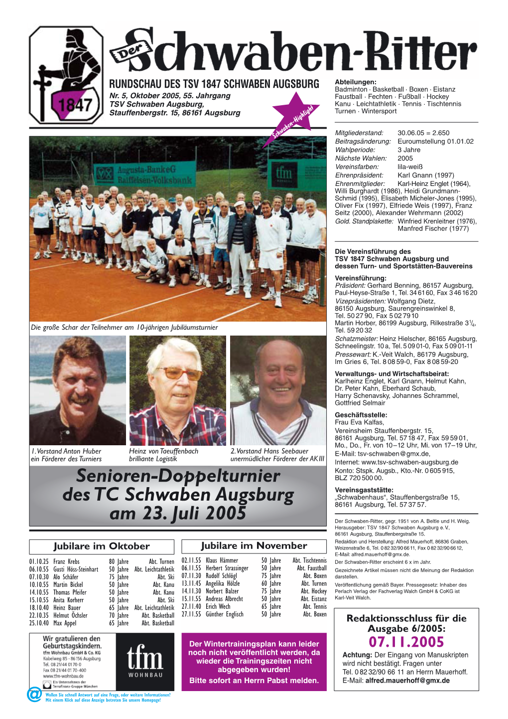Senioren-Doppelturnier Des TC Schwaben Augsburg Am 23. Juli 2005
