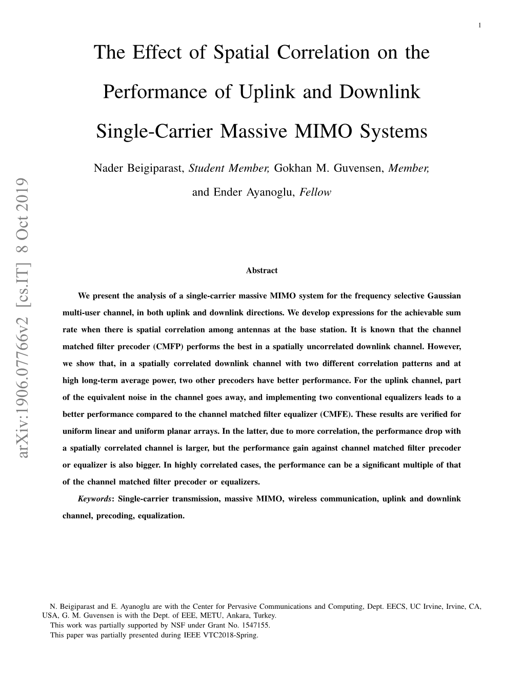 The Effect of Spatial Correlation on the Performance of Uplink and Downlink Single-Carrier Massive MIMO Systems