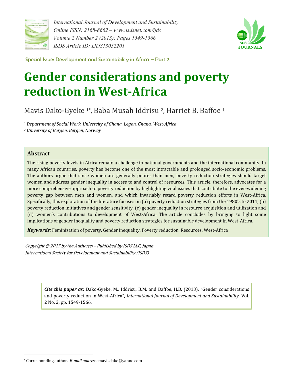 Gender Considerations and Poverty Reduction in West-Africa
