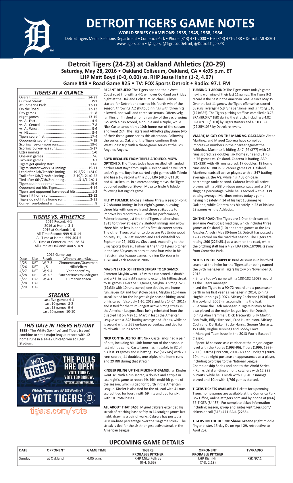 05-28-2016 Detroit Game Notes