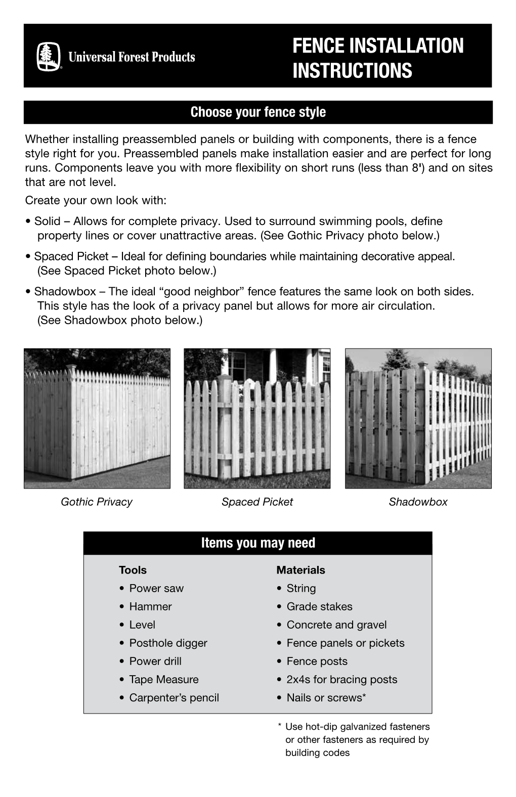 Fence Installation Instructions