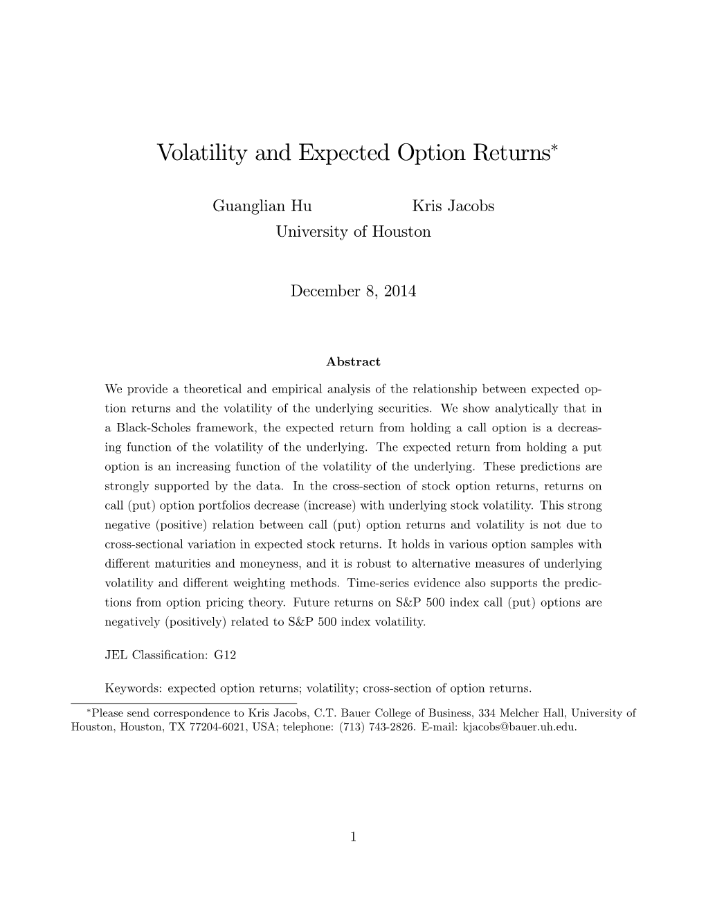 Volatility and Expected Option Returns"