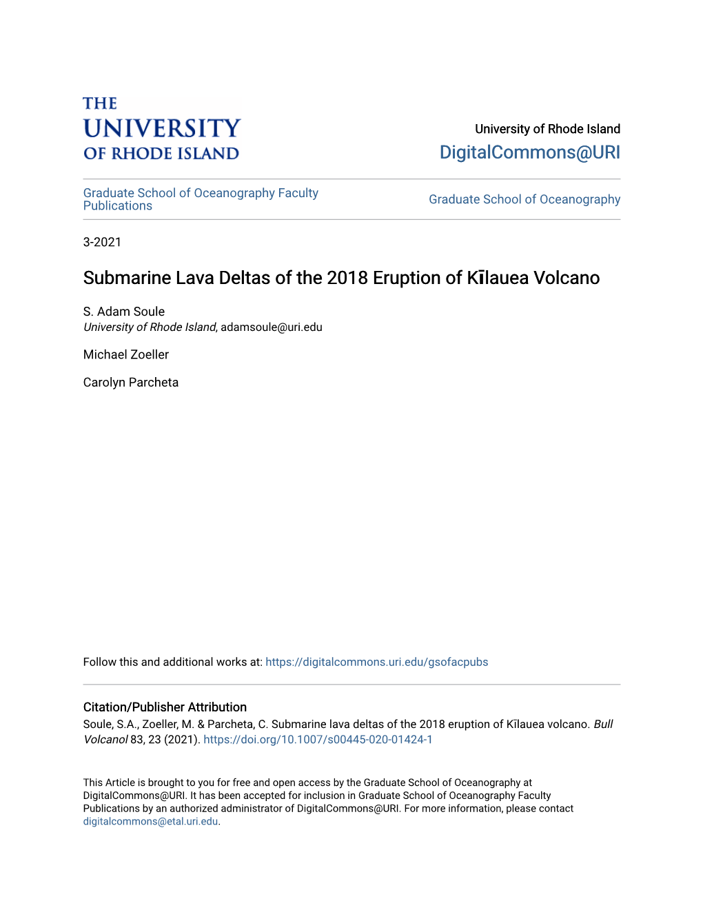 Submarine Lava Deltas of the 2018 Eruption of Kīlauea Volcano