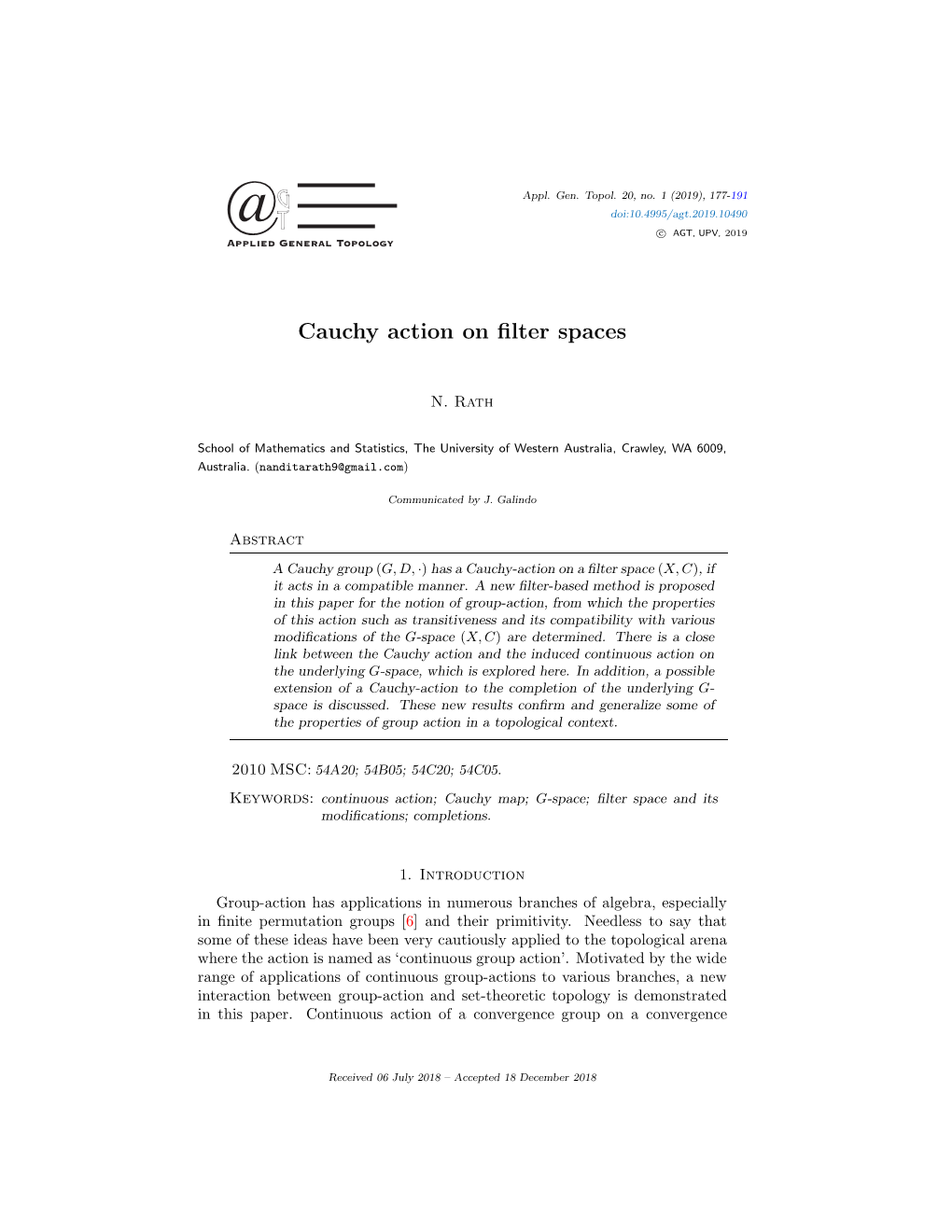 Cauchy Action on Filter Spaces