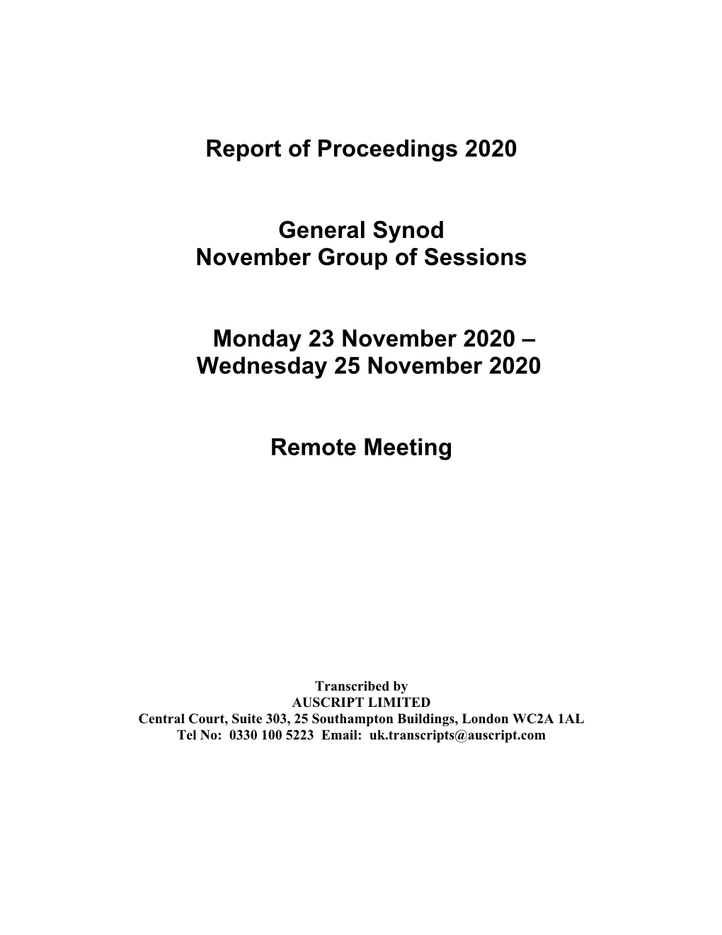 Report of Proceedings 2020 General Synod