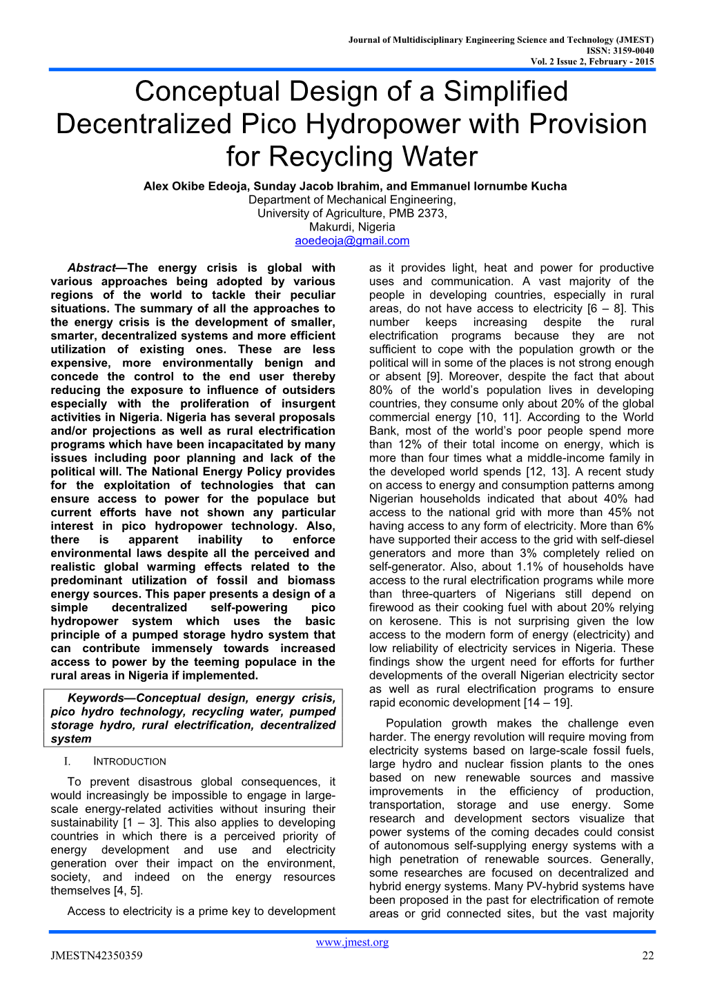 Conceptual Design of a Simplified Decentralized Pico Hydropower