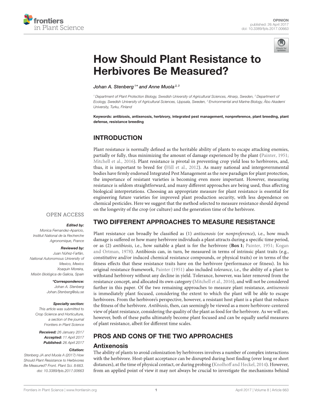How Should Plant Resistance to Herbivores Be Measured?