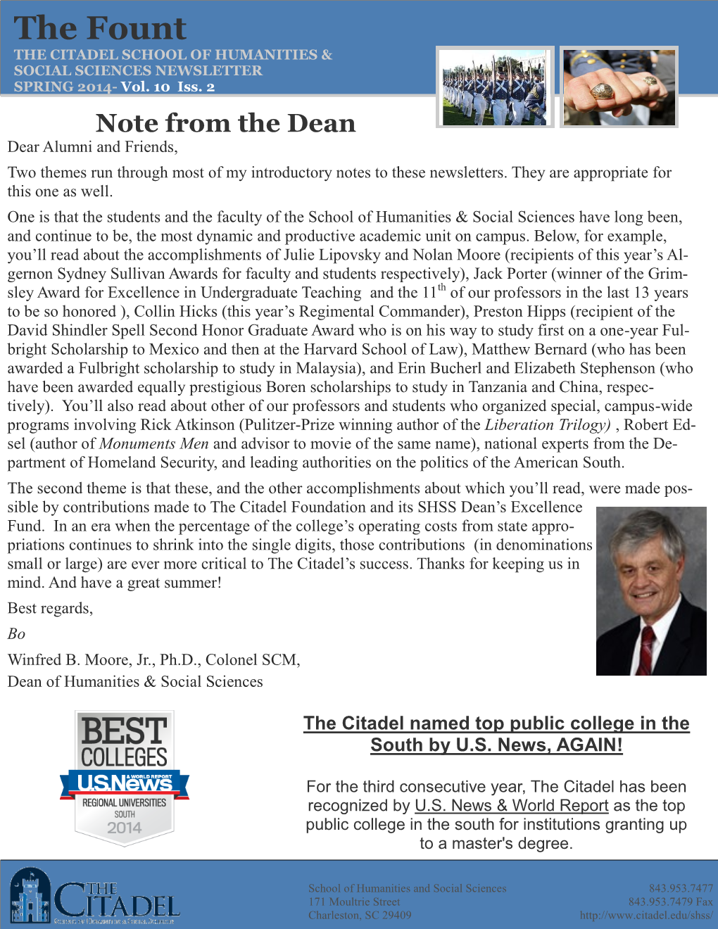 The Fount the CITADEL SCHOOL of HUMANITIES & SOCIAL SCIENCES NEWSLETTER SPRING 2014- Vol