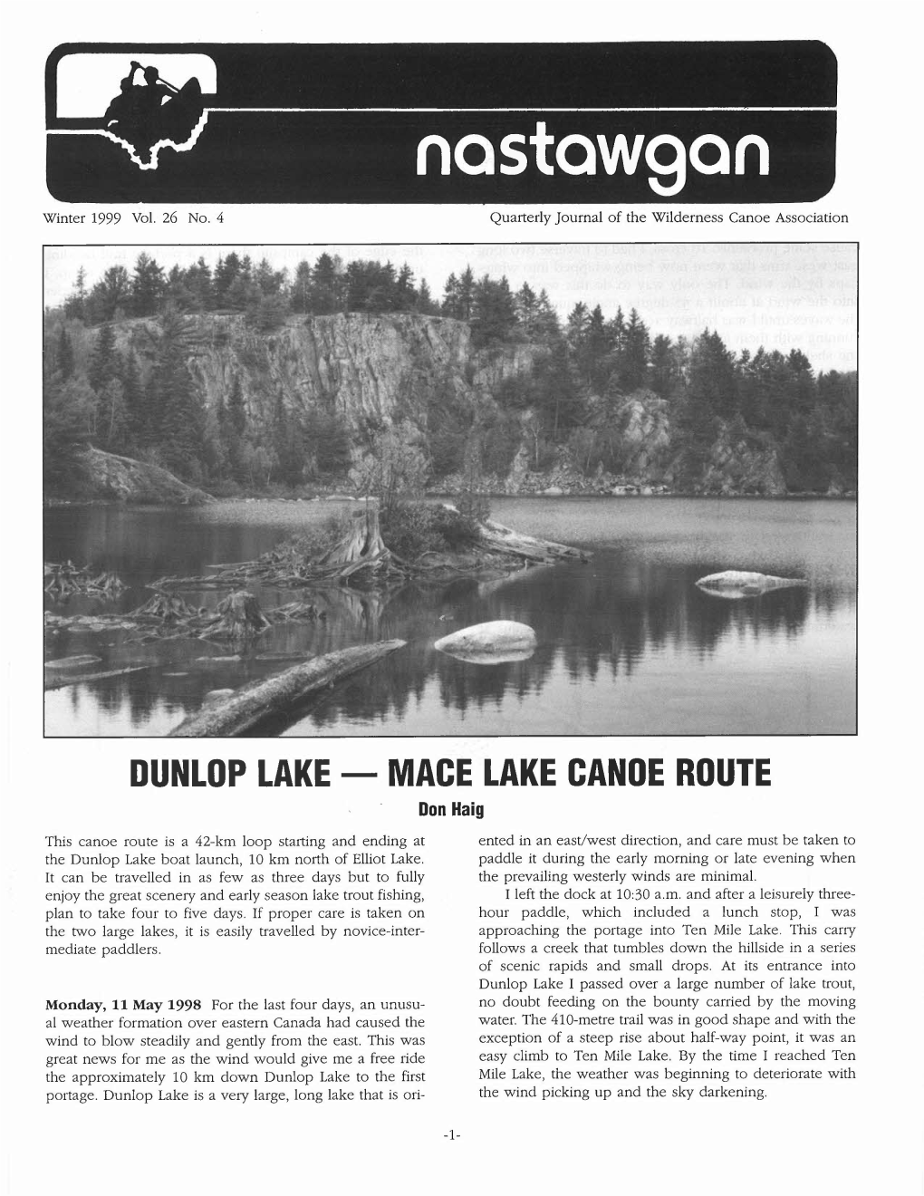 DUNLOP LAKE - MACE LAKE CANOE ROUTE Don Haig