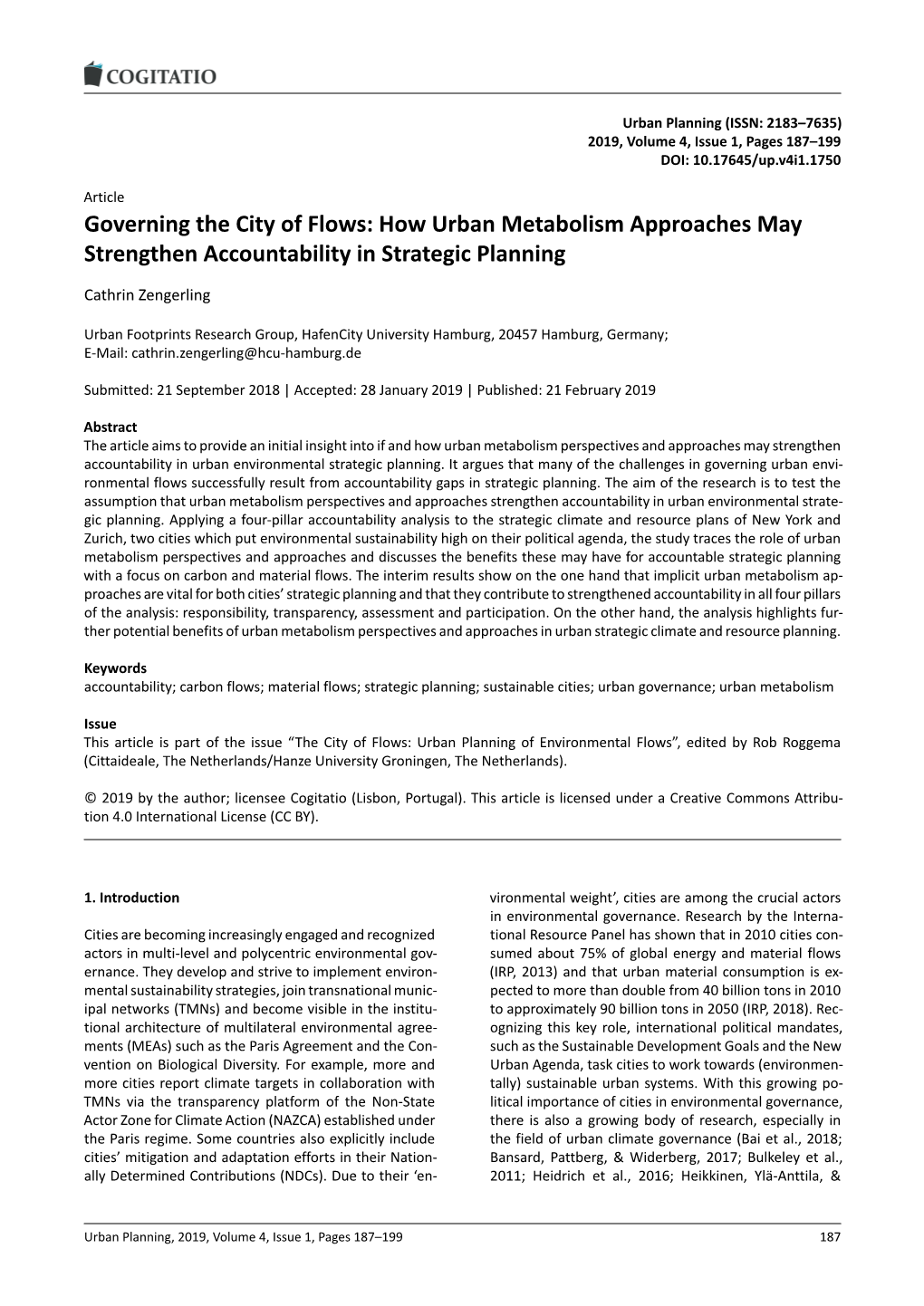 Governing the City of Flows: How Urban Metabolism Approaches May Strengthen Accountability in Strategic Planning
